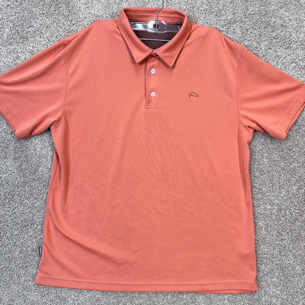 Simms Polo Shirt Mens Large Salmon Orange Short Sleeve Performance Fishing Logo